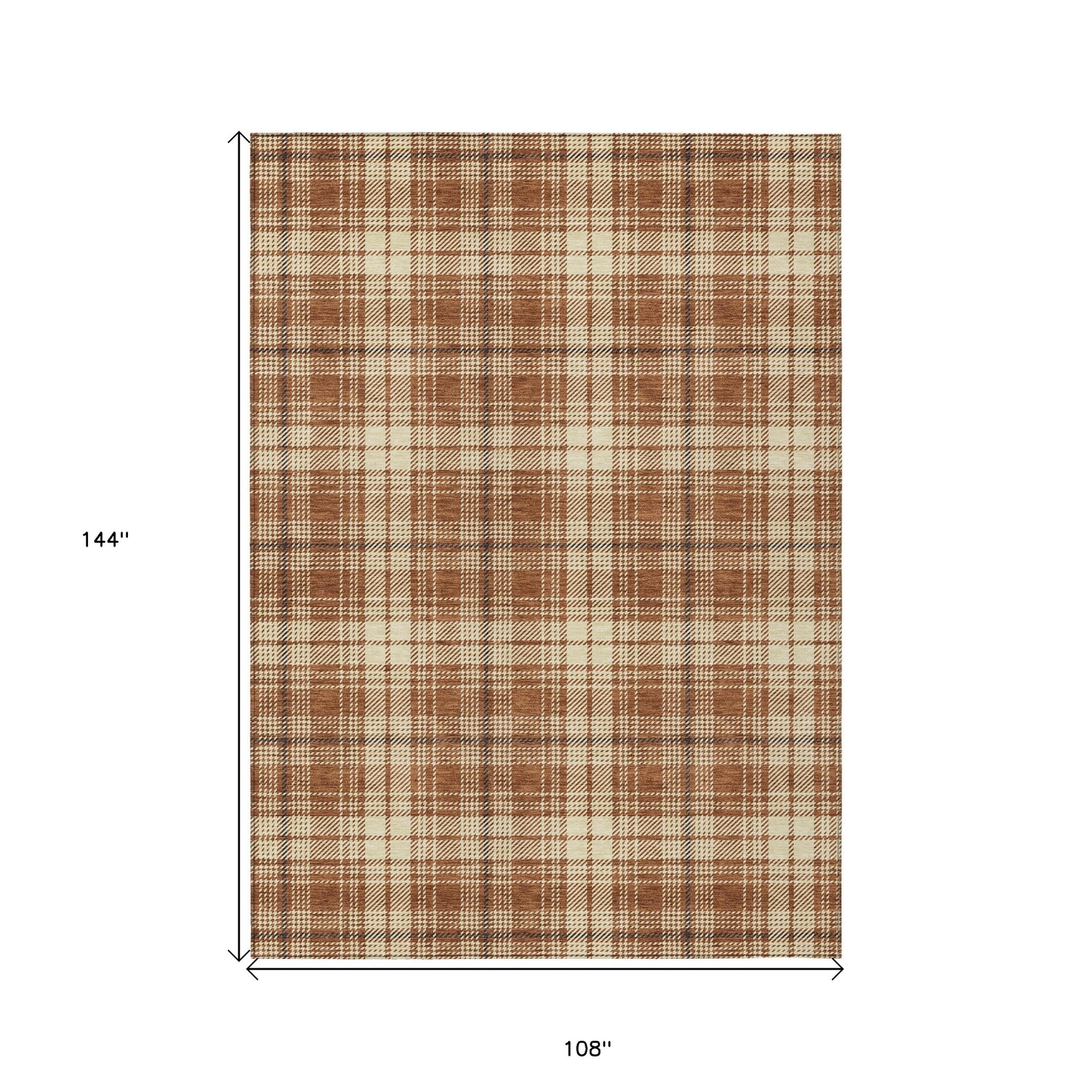 9' X 12' Brown Black And Beige Plaid Washable Indoor Outdoor Area Rug-2