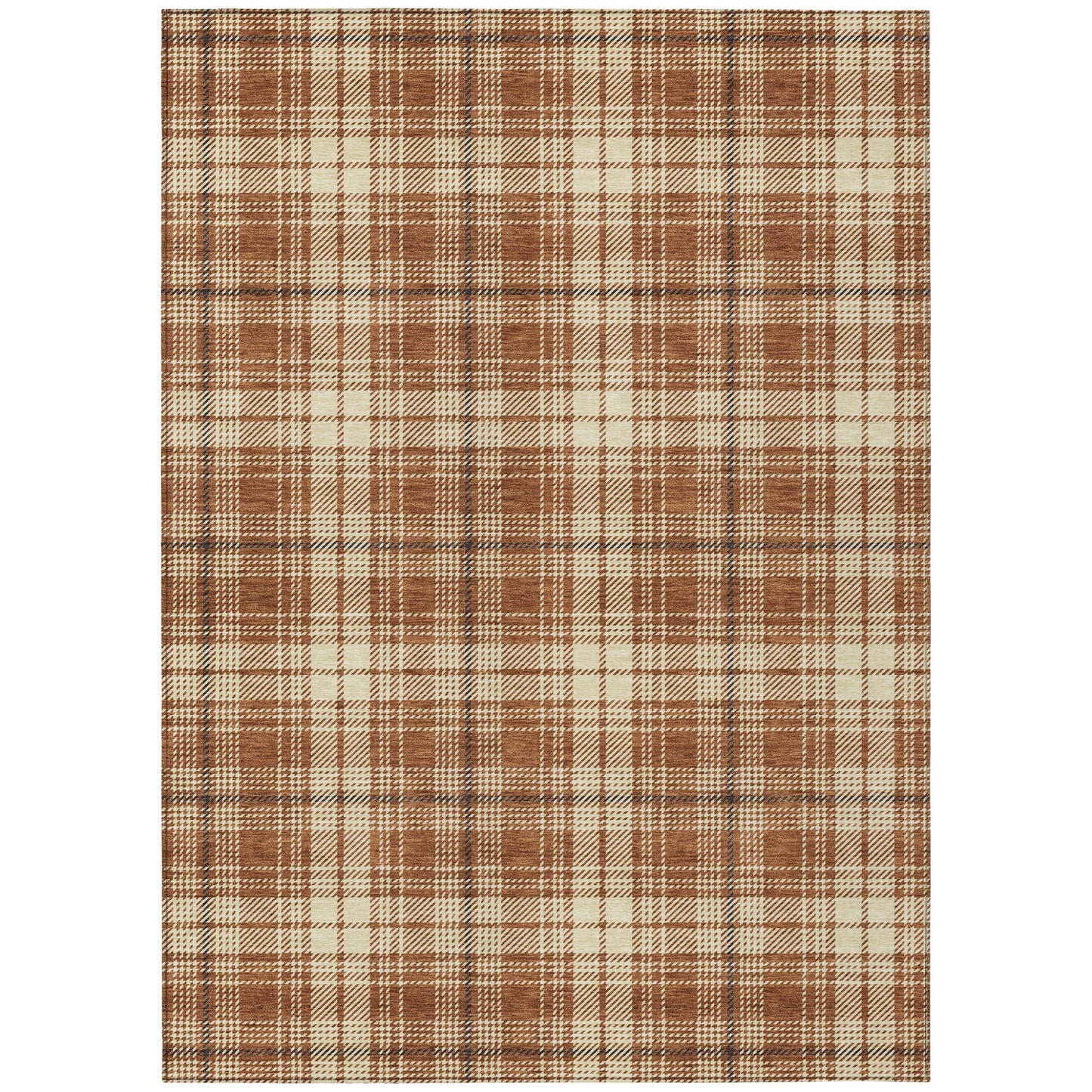 9' X 12' Brown Black And Beige Plaid Washable Indoor Outdoor Area Rug-1