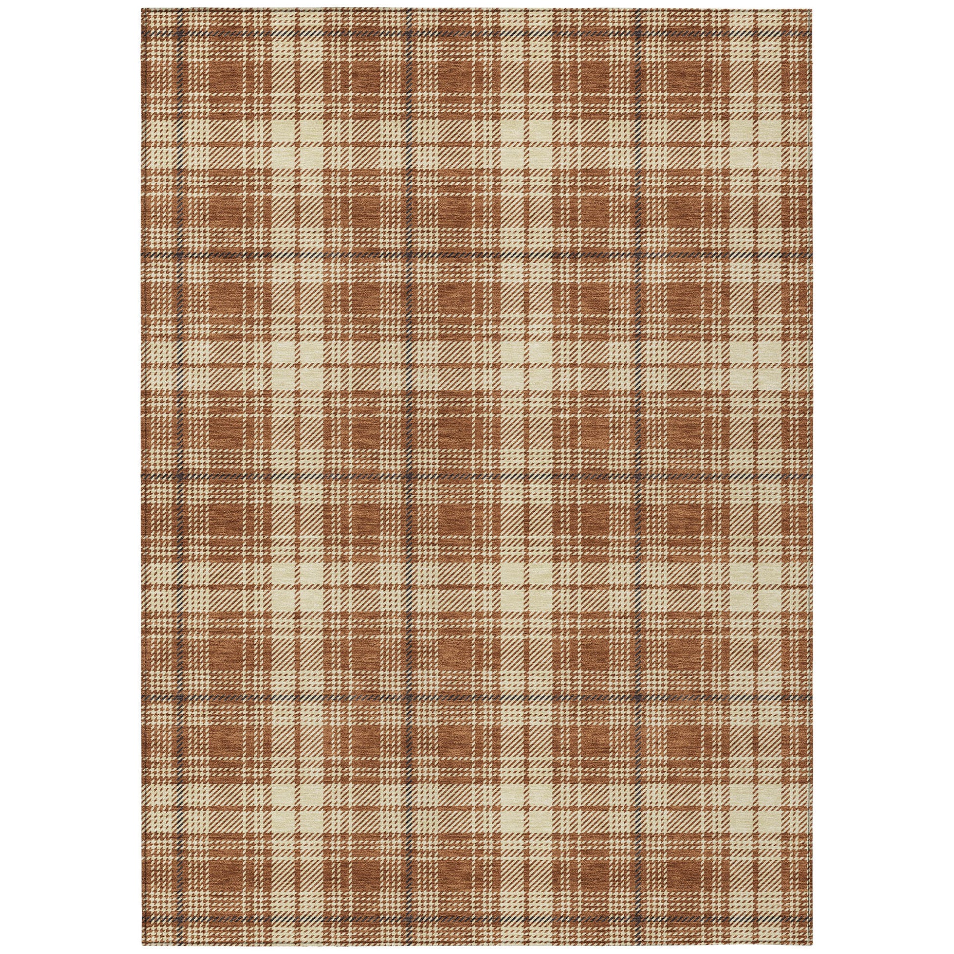 9' X 12' Brown Black And Beige Plaid Washable Indoor Outdoor Area Rug-1