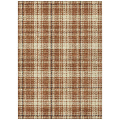 9' X 12' Brown Black And Beige Plaid Washable Indoor Outdoor Area Rug-1