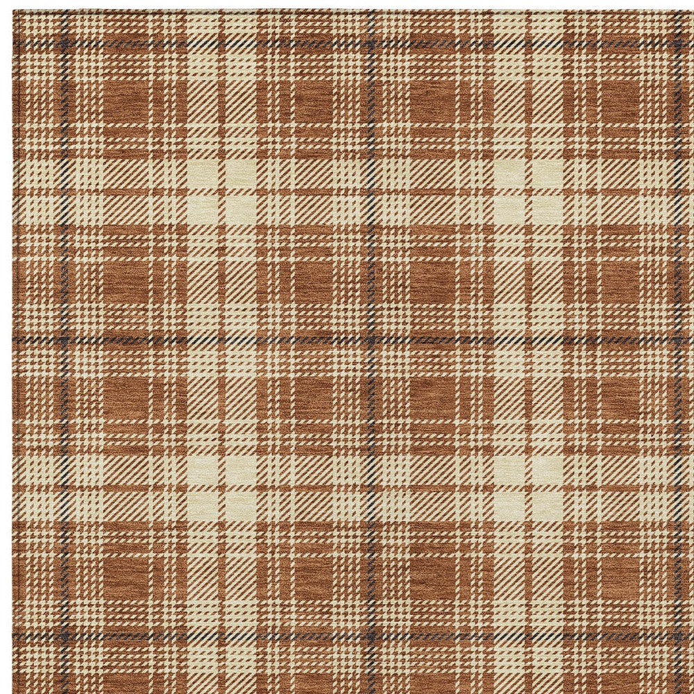 9' X 12' Brown Black And Beige Plaid Washable Indoor Outdoor Area Rug-5