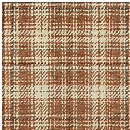 9' X 12' Brown Black And Beige Plaid Washable Indoor Outdoor Area Rug-5