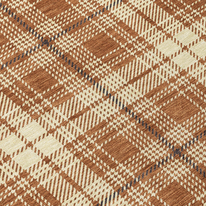 9' X 12' Brown Black And Beige Plaid Washable Indoor Outdoor Area Rug-4