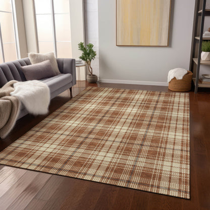 9' X 12' Brown Black And Beige Plaid Washable Indoor Outdoor Area Rug-8