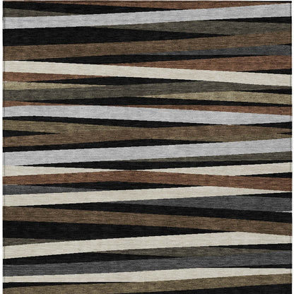 9' X 12' Black Brown And Ivory Striped Washable Indoor Outdoor Area Rug-5
