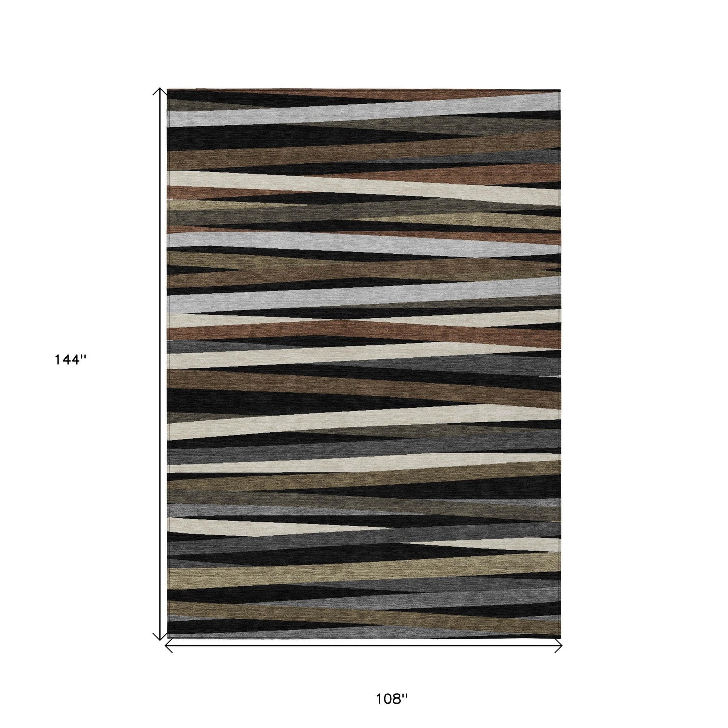 9' X 12' Black Brown And Ivory Striped Washable Indoor Outdoor Area Rug-2