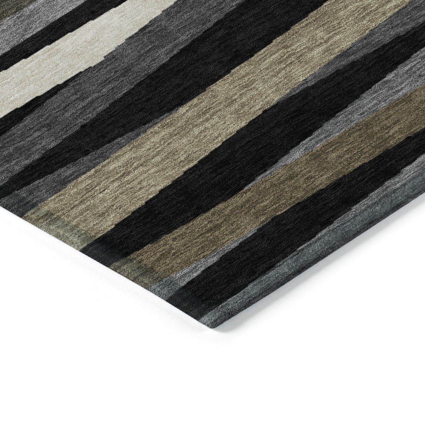 9' X 12' Black Brown And Ivory Striped Washable Indoor Outdoor Area Rug-3