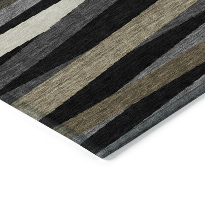 9' X 12' Black Brown And Ivory Striped Washable Indoor Outdoor Area Rug-3