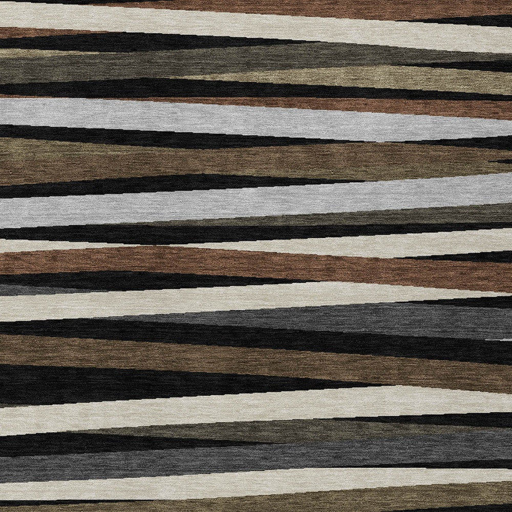 9' X 12' Black Brown And Ivory Striped Washable Indoor Outdoor Area Rug-4