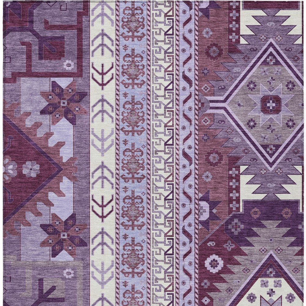 9' X 12' Purple Lavender And Ivory Aztec Washable Indoor Outdoor Area Rug-6