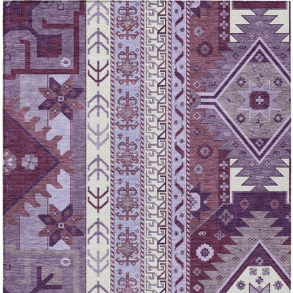 9' X 12' Purple Lavender And Ivory Aztec Washable Indoor Outdoor Area Rug-6
