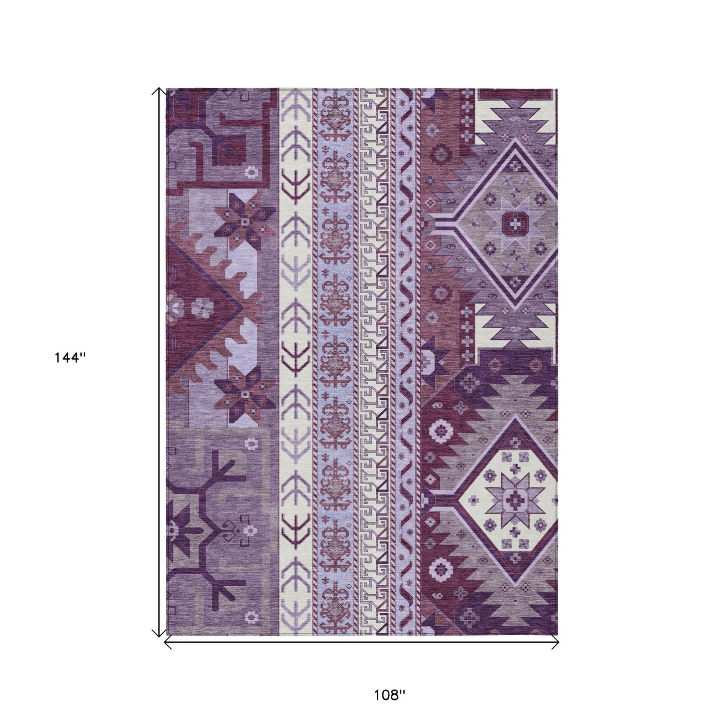 9' X 12' Purple Lavender And Ivory Aztec Washable Indoor Outdoor Area Rug-2