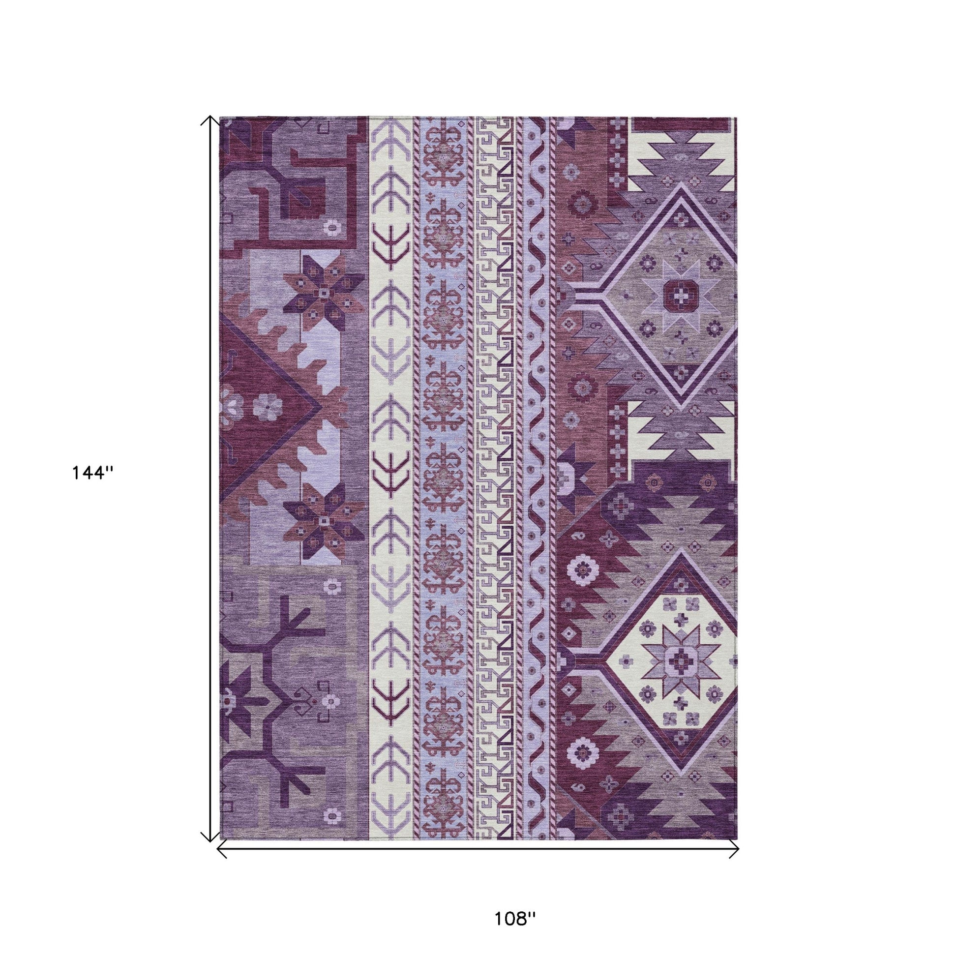 9' X 12' Purple Lavender And Ivory Aztec Washable Indoor Outdoor Area Rug-2