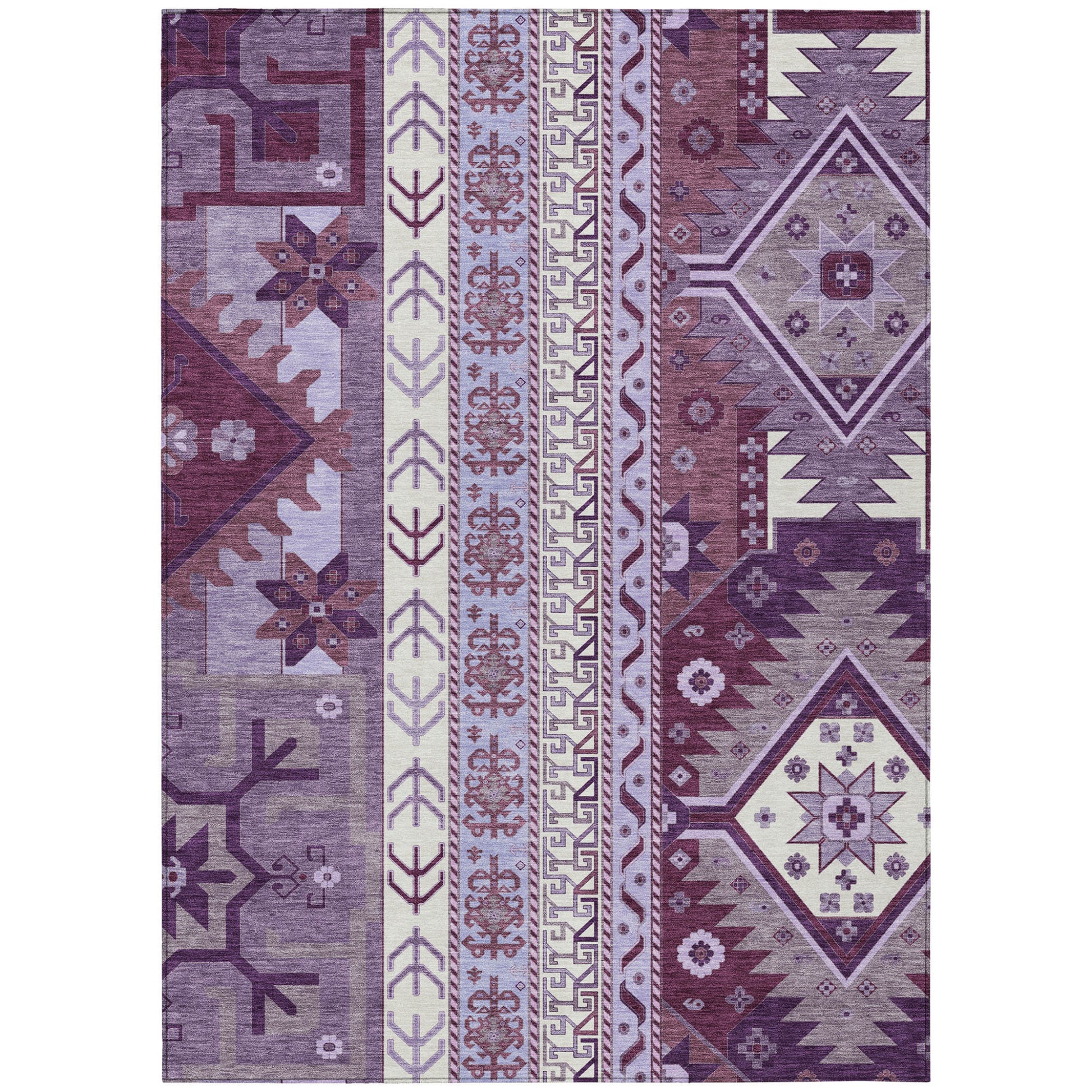 9' X 12' Purple Lavender And Ivory Aztec Washable Indoor Outdoor Area Rug-1