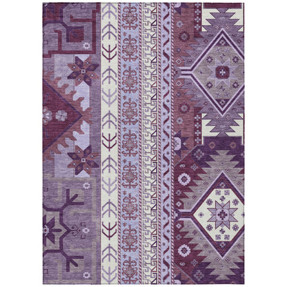 9' X 12' Purple Lavender And Ivory Aztec Washable Indoor Outdoor Area Rug-1