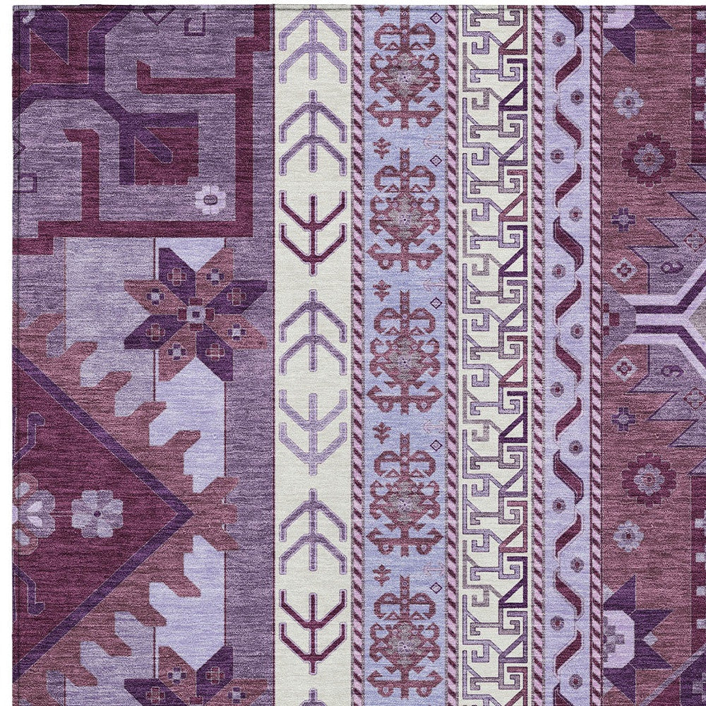 9' X 12' Purple Lavender And Ivory Aztec Washable Indoor Outdoor Area Rug-4
