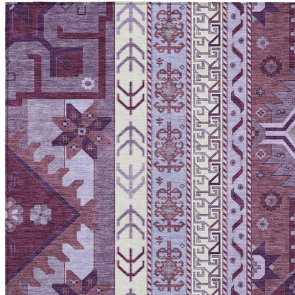 9' X 12' Purple Lavender And Ivory Aztec Washable Indoor Outdoor Area Rug-4