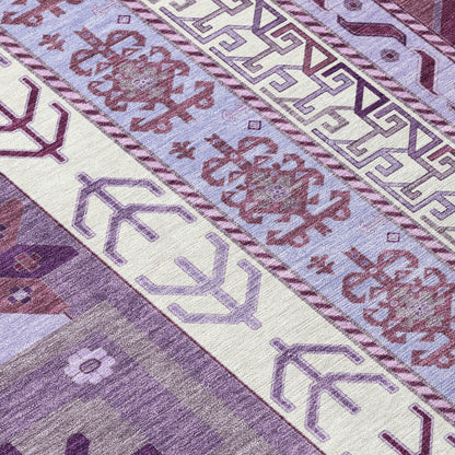 9' X 12' Purple Lavender And Ivory Aztec Washable Indoor Outdoor Area Rug-5