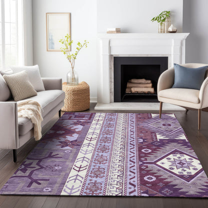 9' X 12' Purple Lavender And Ivory Aztec Washable Indoor Outdoor Area Rug-8