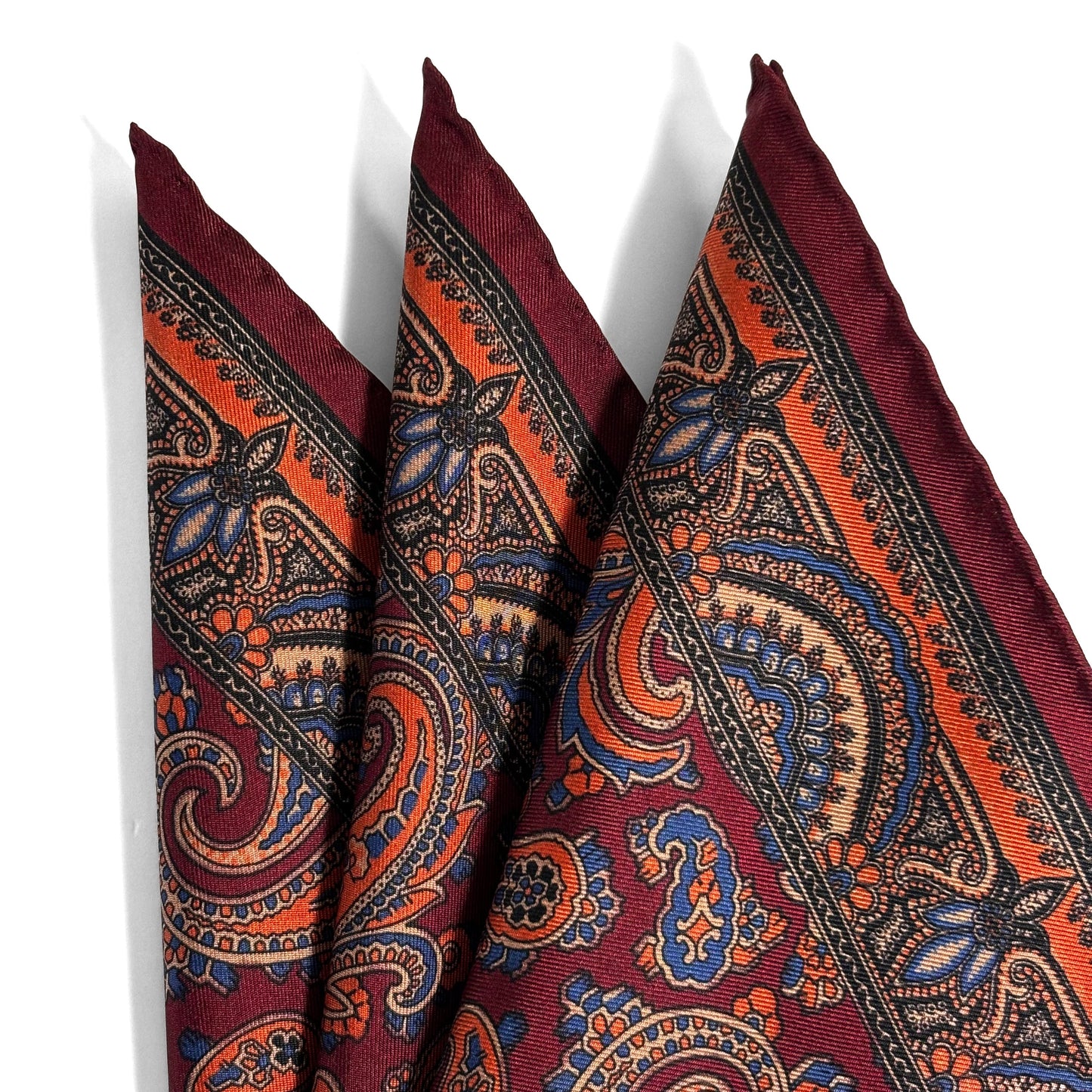 Burgundy & Orange Paisley Ancient Madder Silk Pocket Square-1