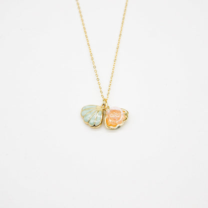 Green Shell Murano Aroma Necklace - Paradise Peach | Energy & Healing | Diffuse on the go | Sterling Silver Gift-0