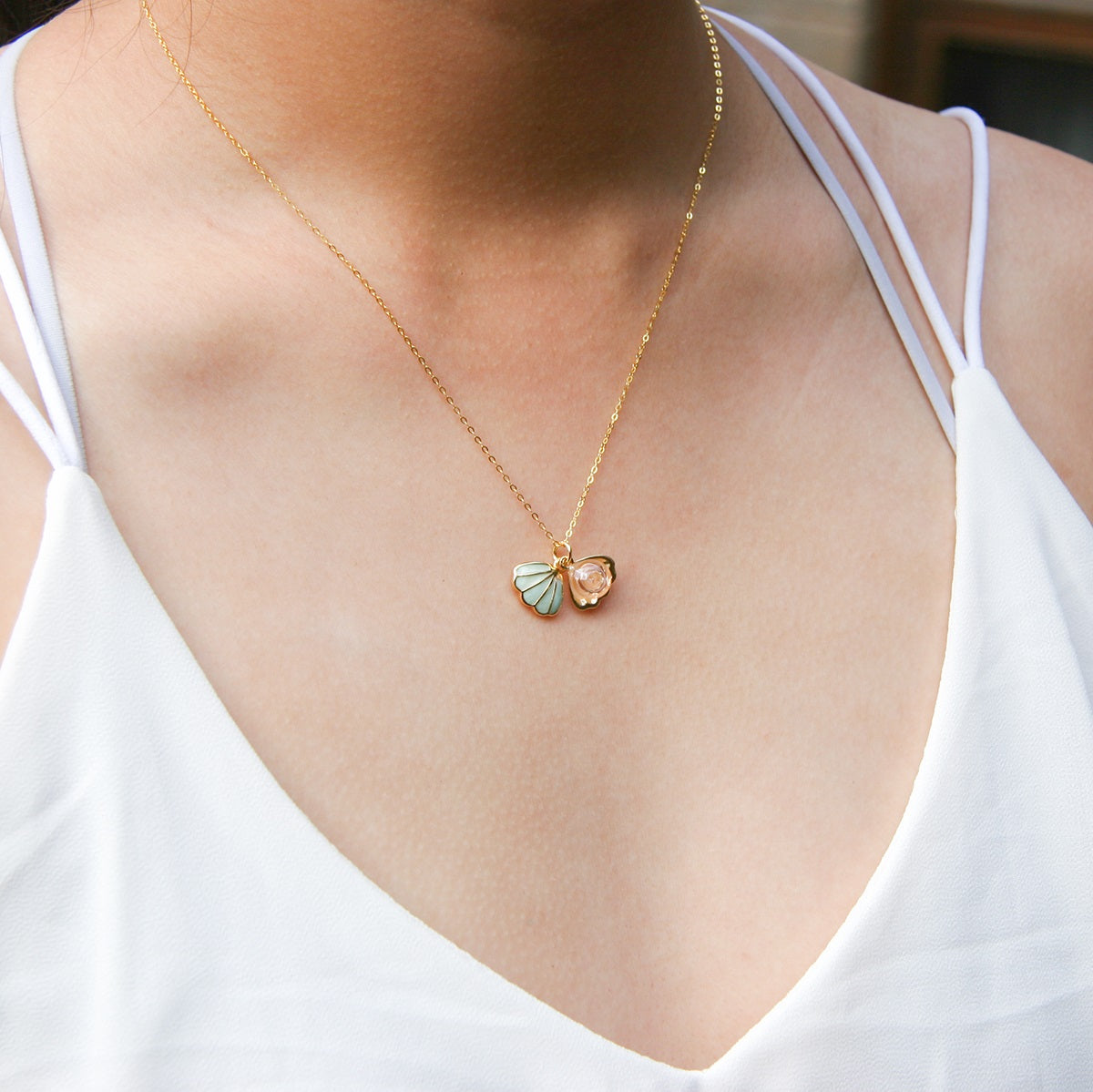 Green Shell Murano Aroma Necklace - Paradise Peach | Energy & Healing | Diffuse on the go | Sterling Silver Gift-1