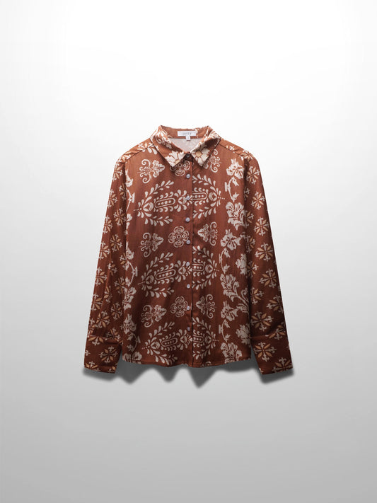 Printed Linen Blend Blouse-Geo Medallion-0