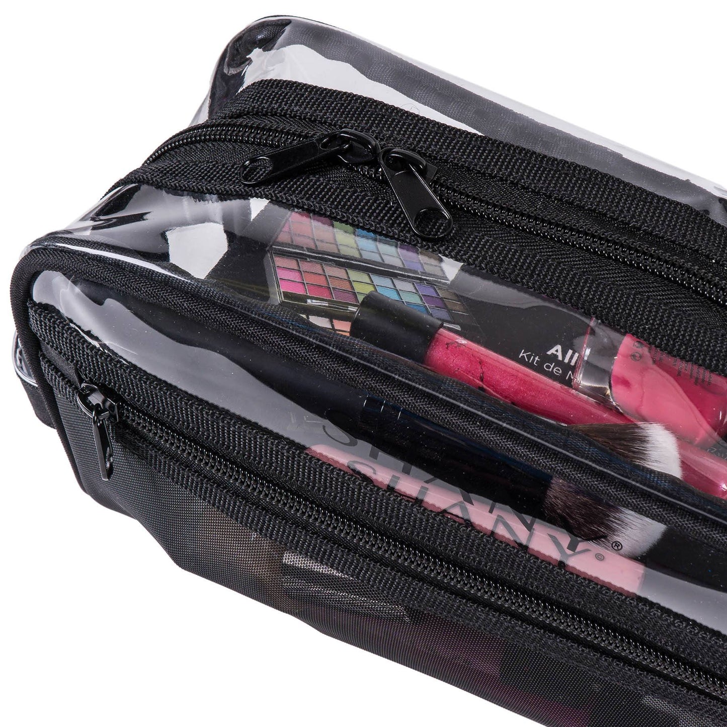 Clear Toiletry and Makeup Bag and Organizer - Black Mesh-4