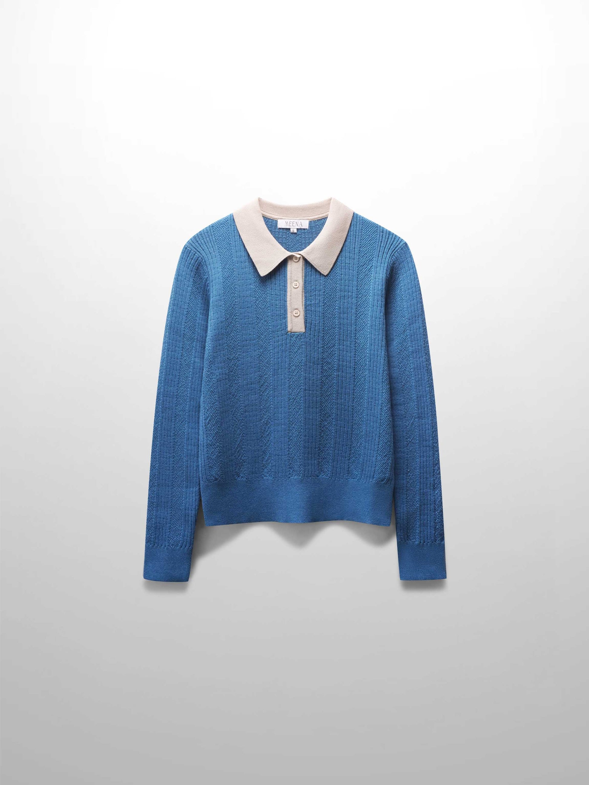 Knit Detail Collar Sweater-Teal/Tan-1