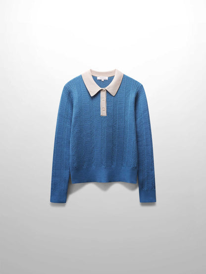 Knit Detail Collar Sweater-Teal/Tan-1