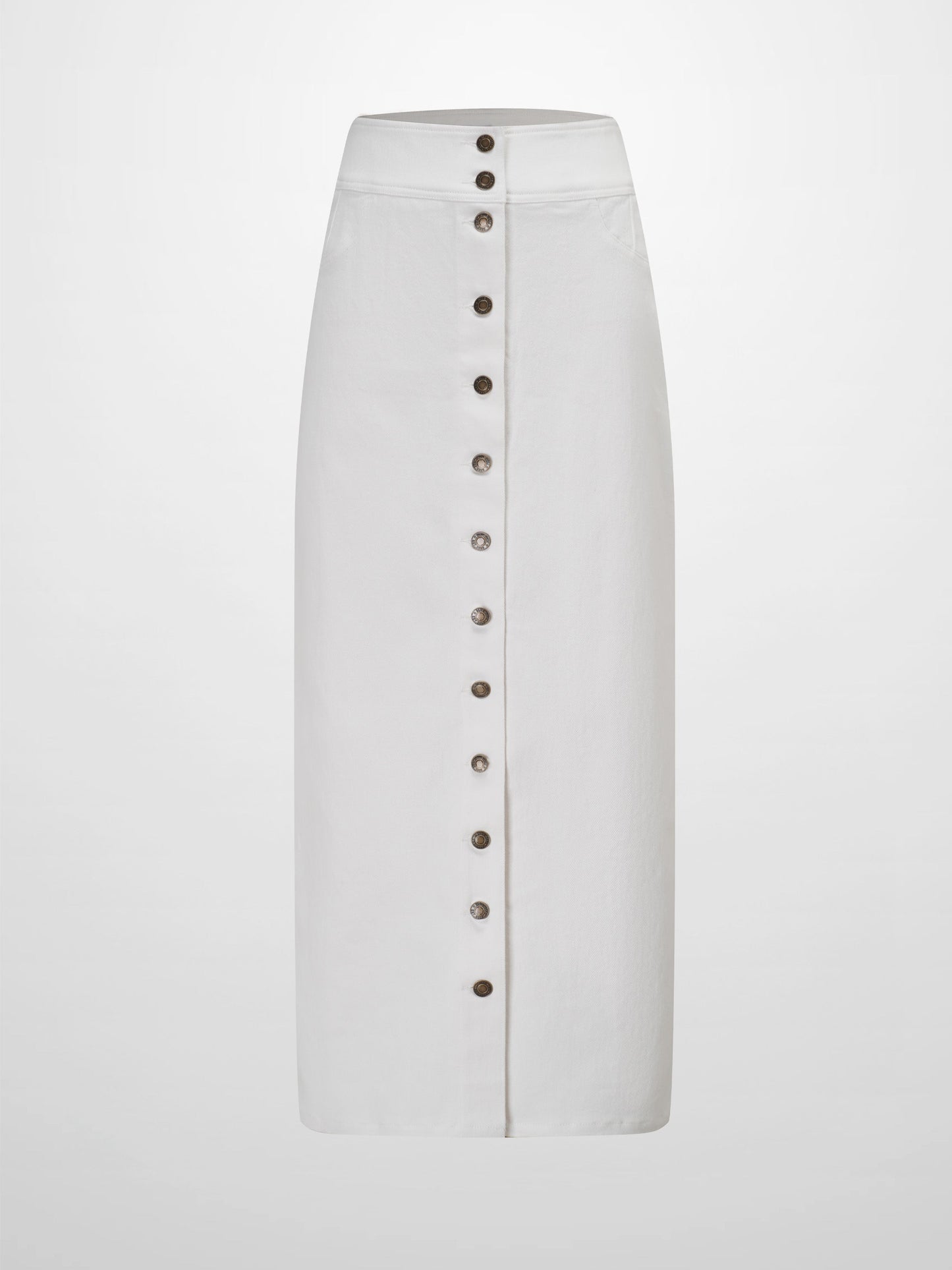 Button Down Denim Skirt-White-1