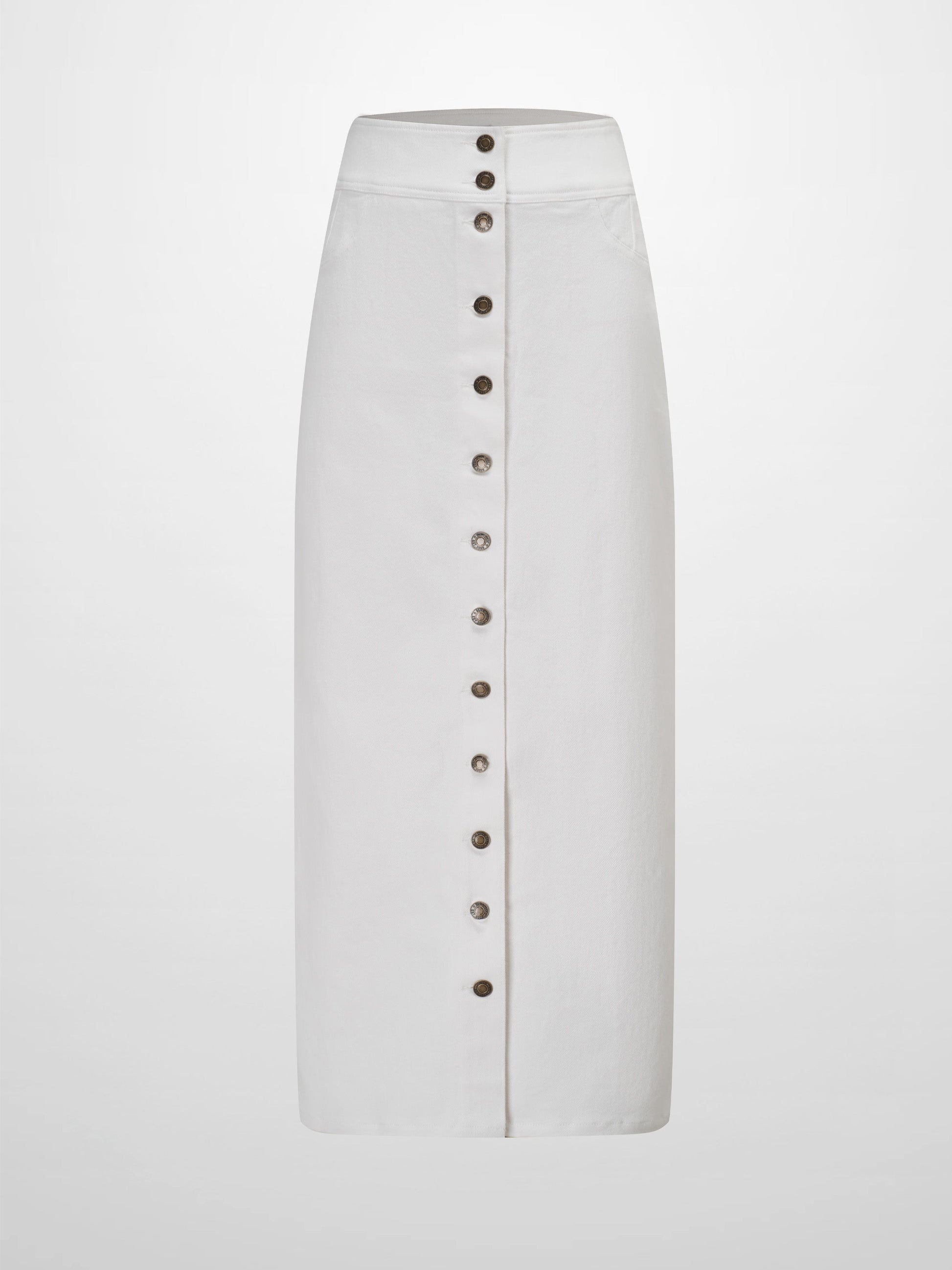 Button Down Denim Skirt-White-1