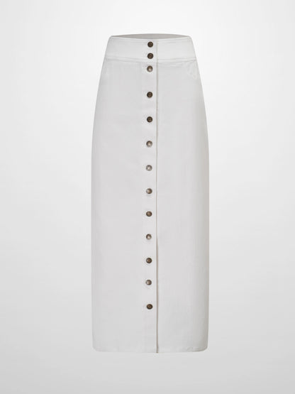 Button Down Denim Skirt-White-1