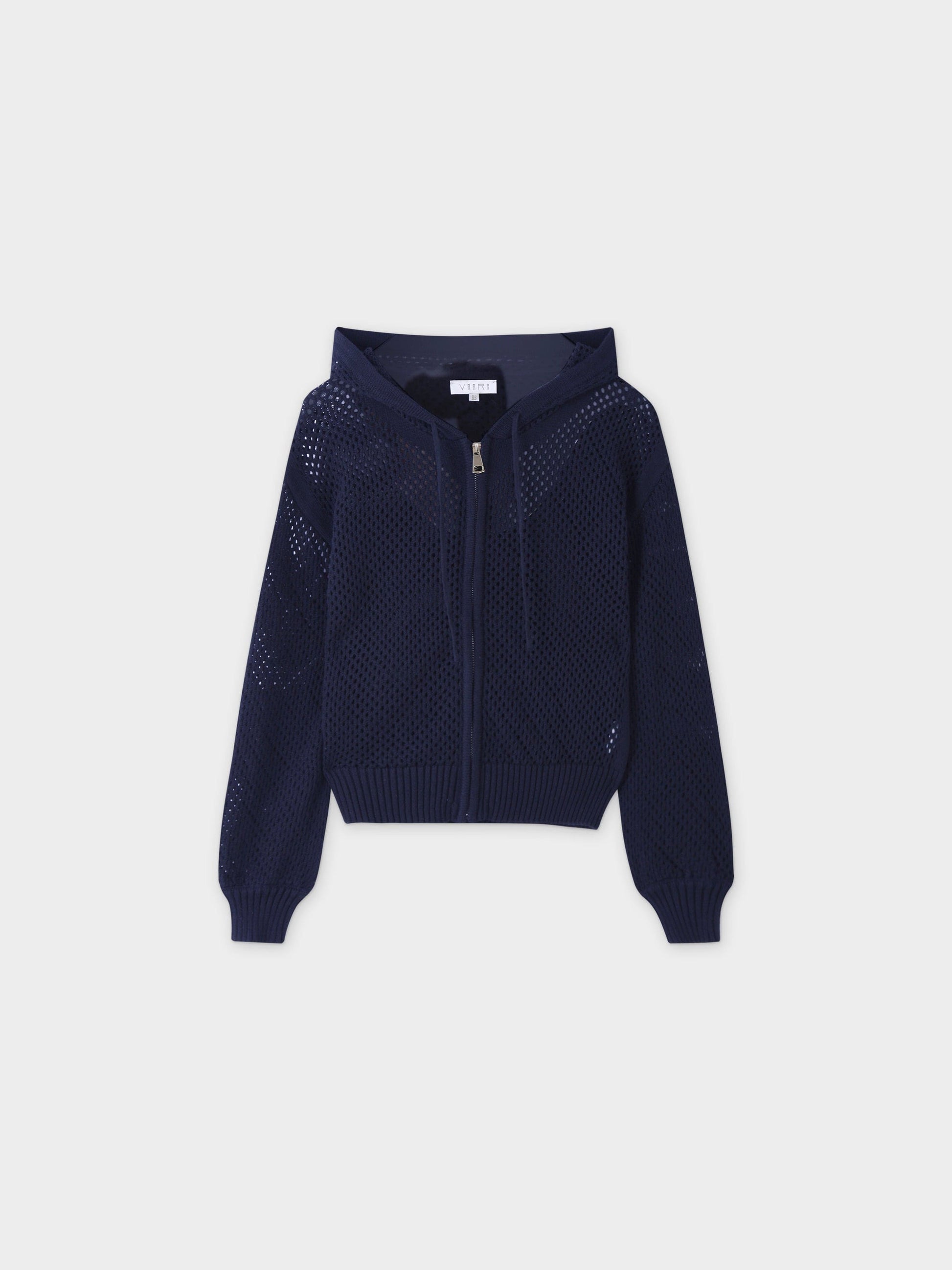 Zip Up Crochet Hoodie-Navy-0