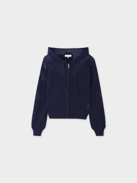 Zip Up Crochet Hoodie-Navy-0