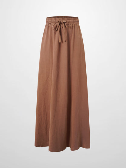 Drawstring Circle Skirt-Brown-1