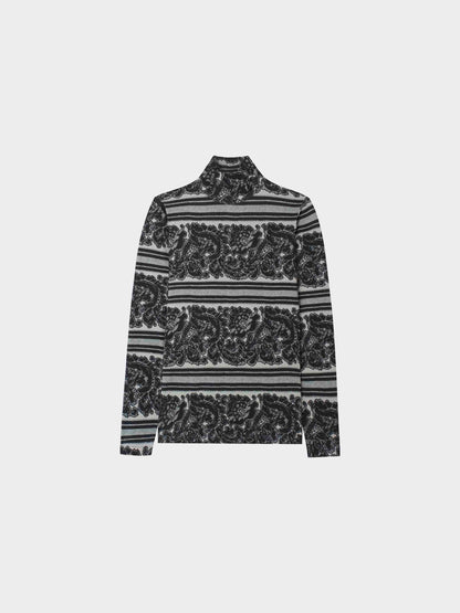 Printed Modal Turtleneck-Paisley Grey-1