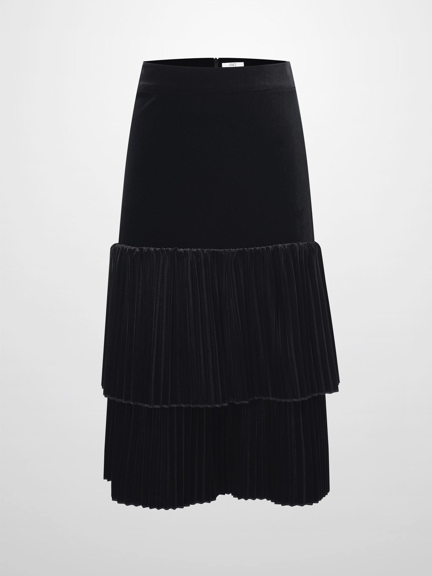 Double Layer Pleated Bottom Velvet Skirt-Black-0