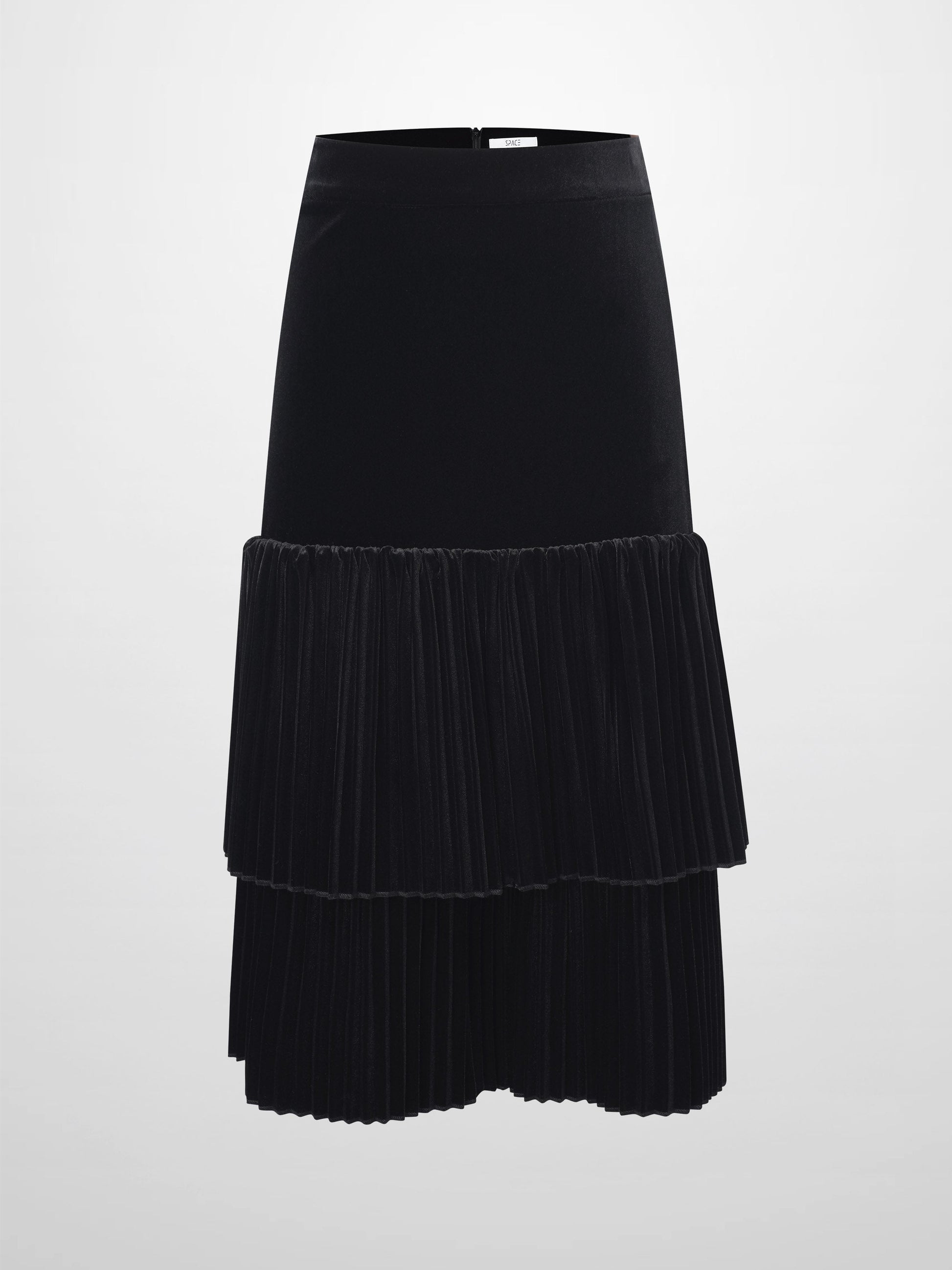 Double Layer Pleated Bottom Velvet Skirt-Black-0
