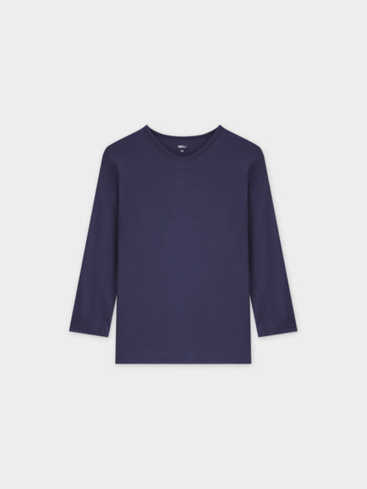 BASIC HIGH V TEE 3Q-NAVY-0