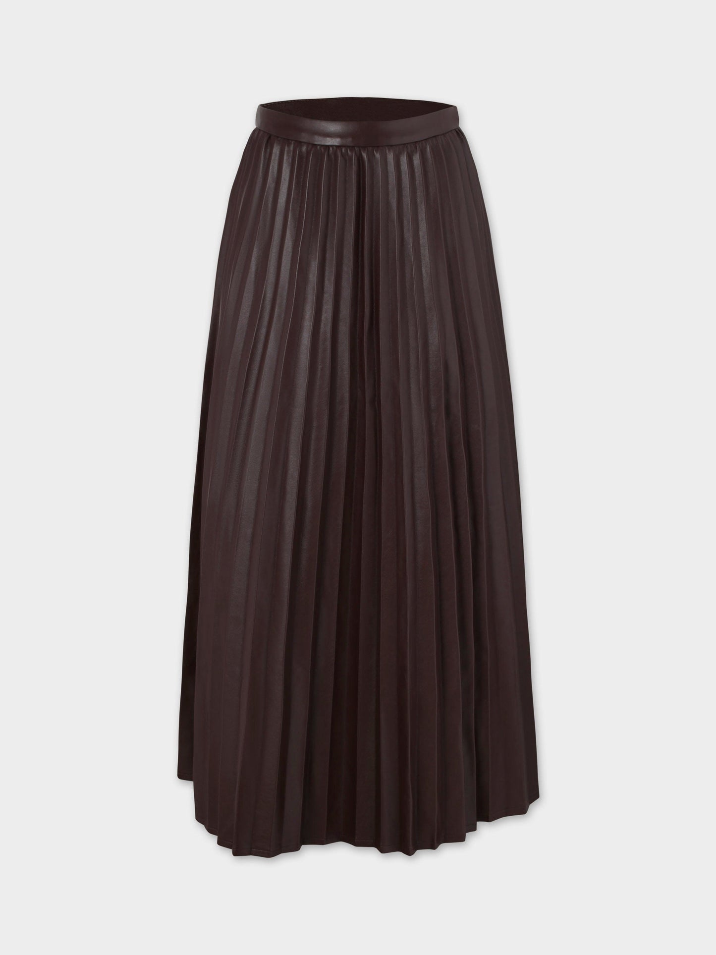 Accordion Pleated Faux Leather Skirt-Brown-0