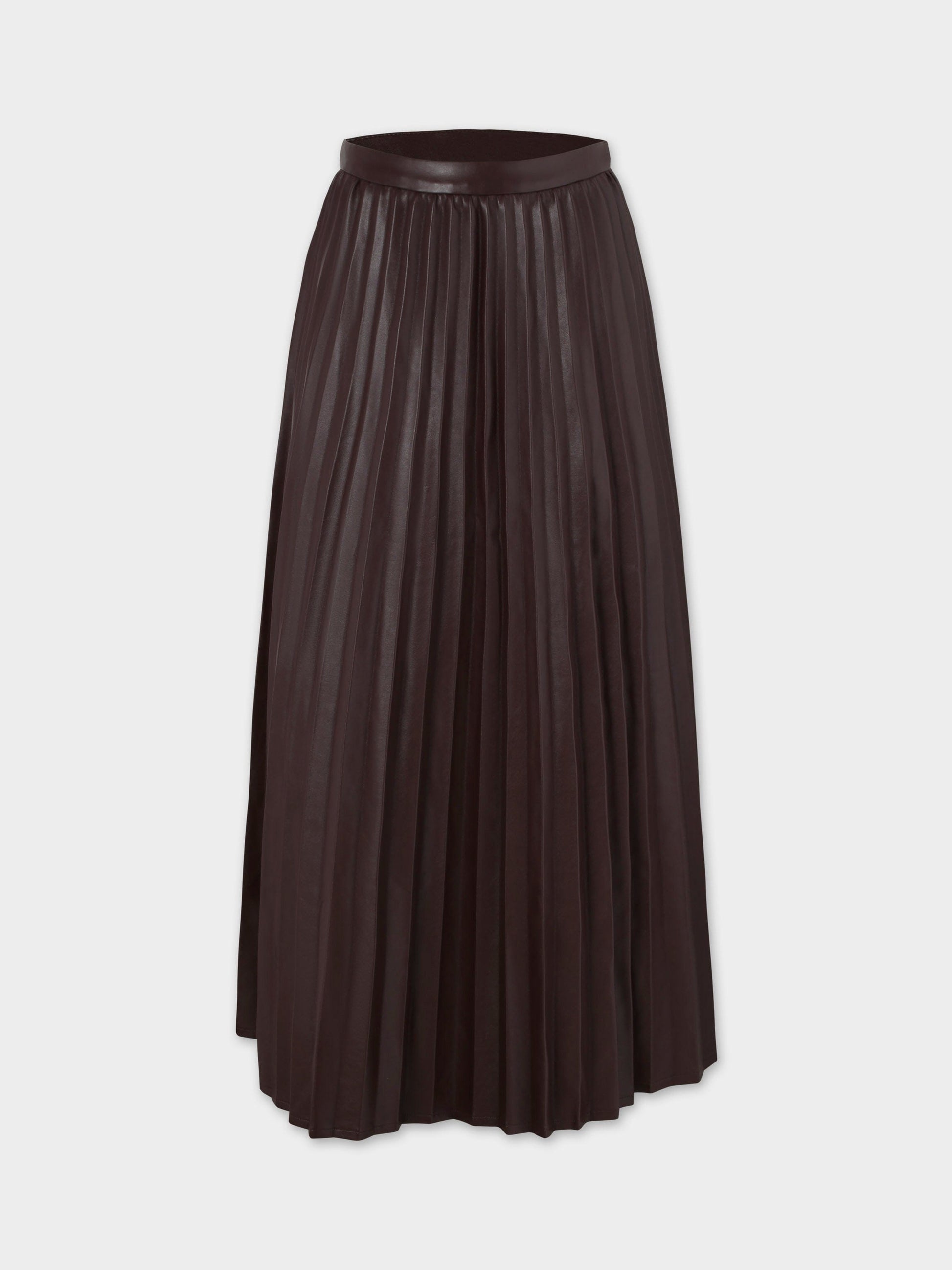 Accordion Pleated Faux Leather Skirt-Brown-0