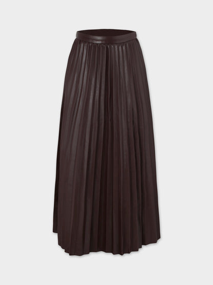 Accordion Pleated Faux Leather Skirt-Brown-0