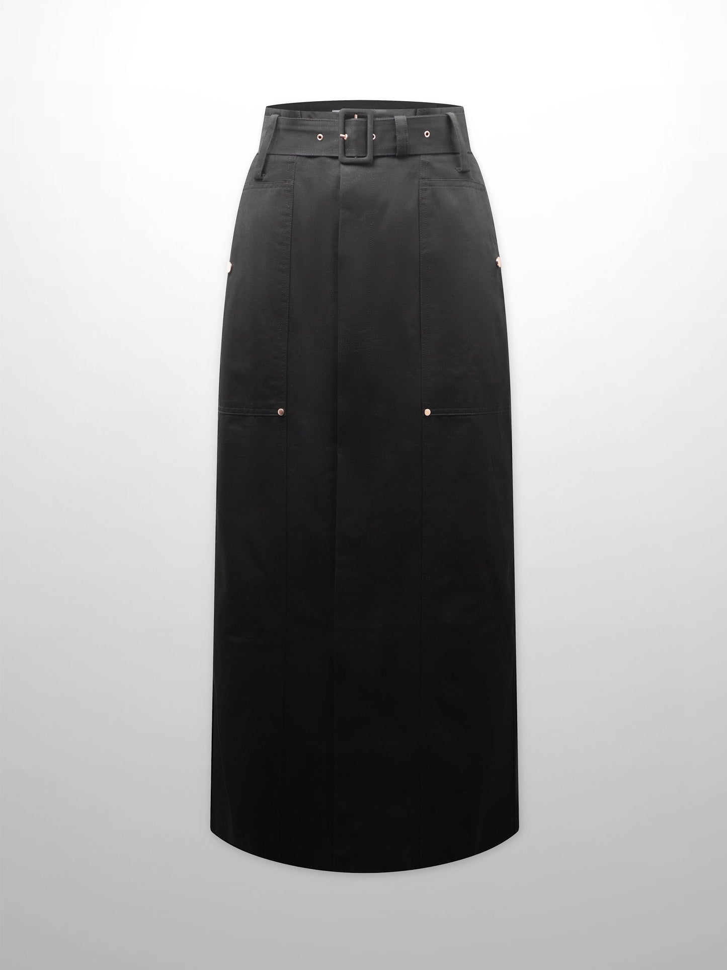 Belted Cotton Cargo Skirt-Black-1