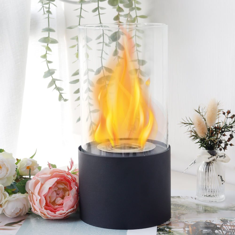 JHY DESIGN Portable Tabletop Firepit – Cylindrical Glass, 25cm H, Bio Ethanol Ventless, Indoor/Outdoor-1