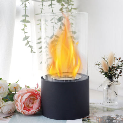 JHY DESIGN Portable Tabletop Firepit – Cylindrical Glass, 25cm H, Bio Ethanol Ventless, Indoor/Outdoor-1