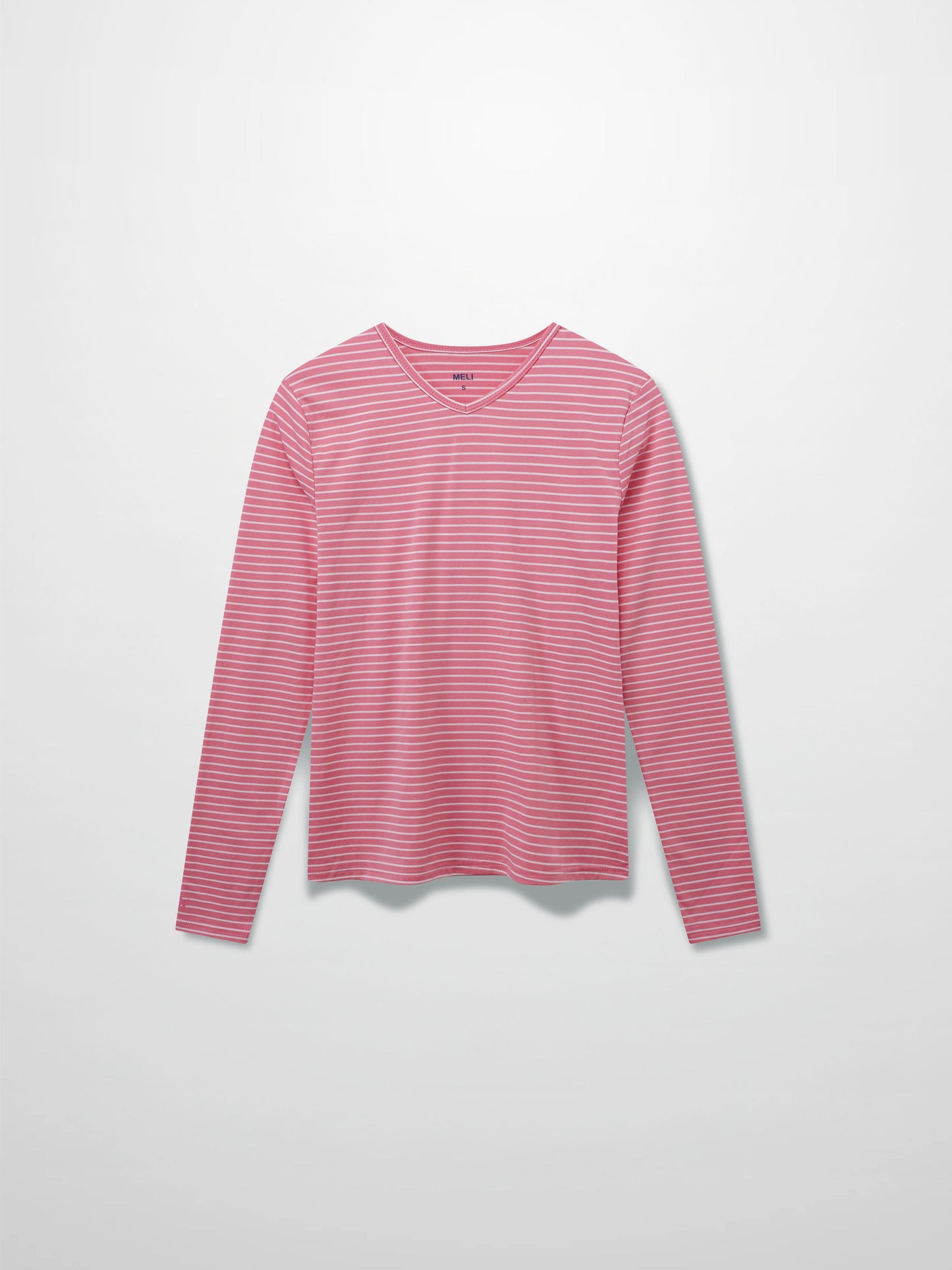 Flat Striped High V Long Sleeve-Pink/White-0