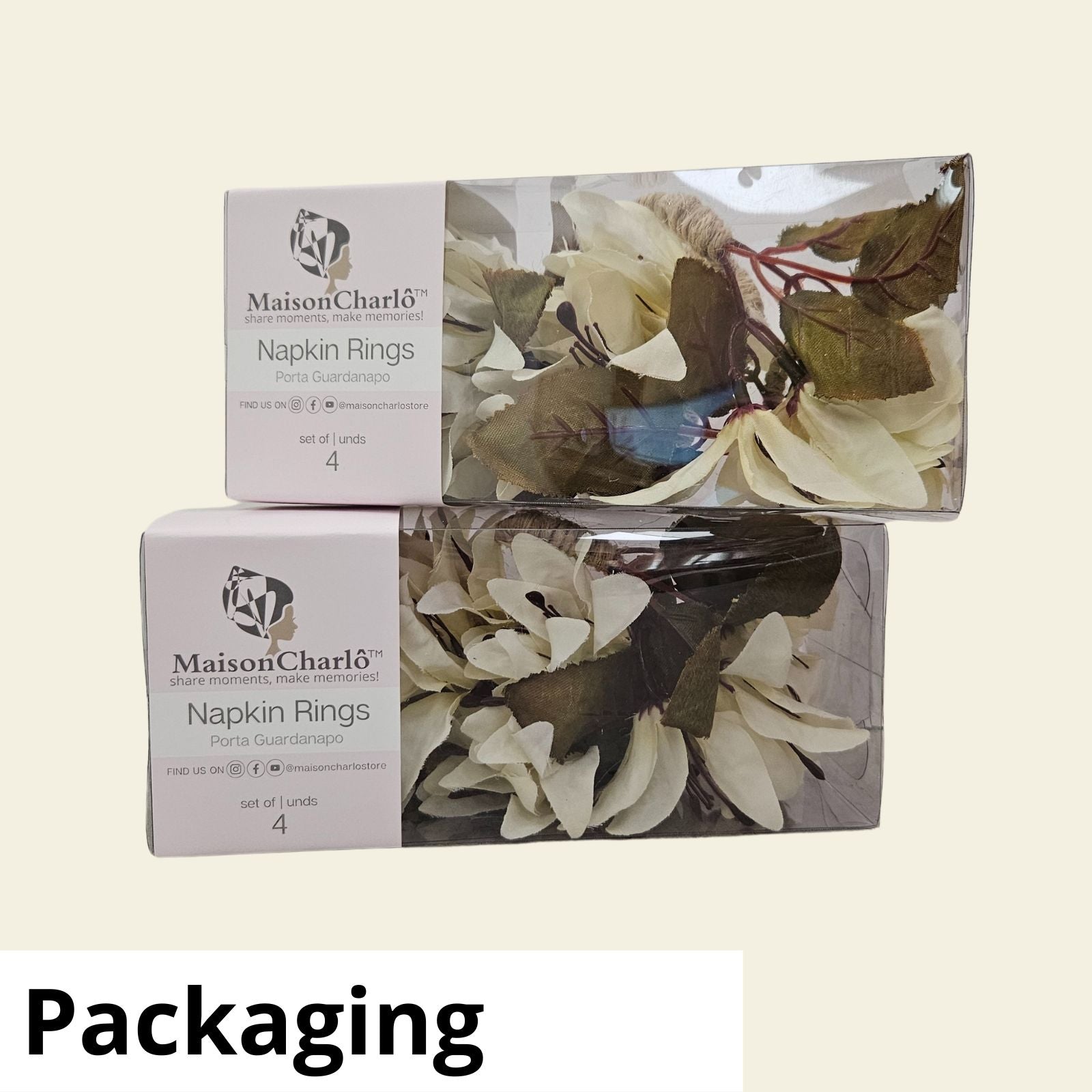 Maison Charlo Set of 4 Off White Lilies Charm Flower Napkin Rings-4