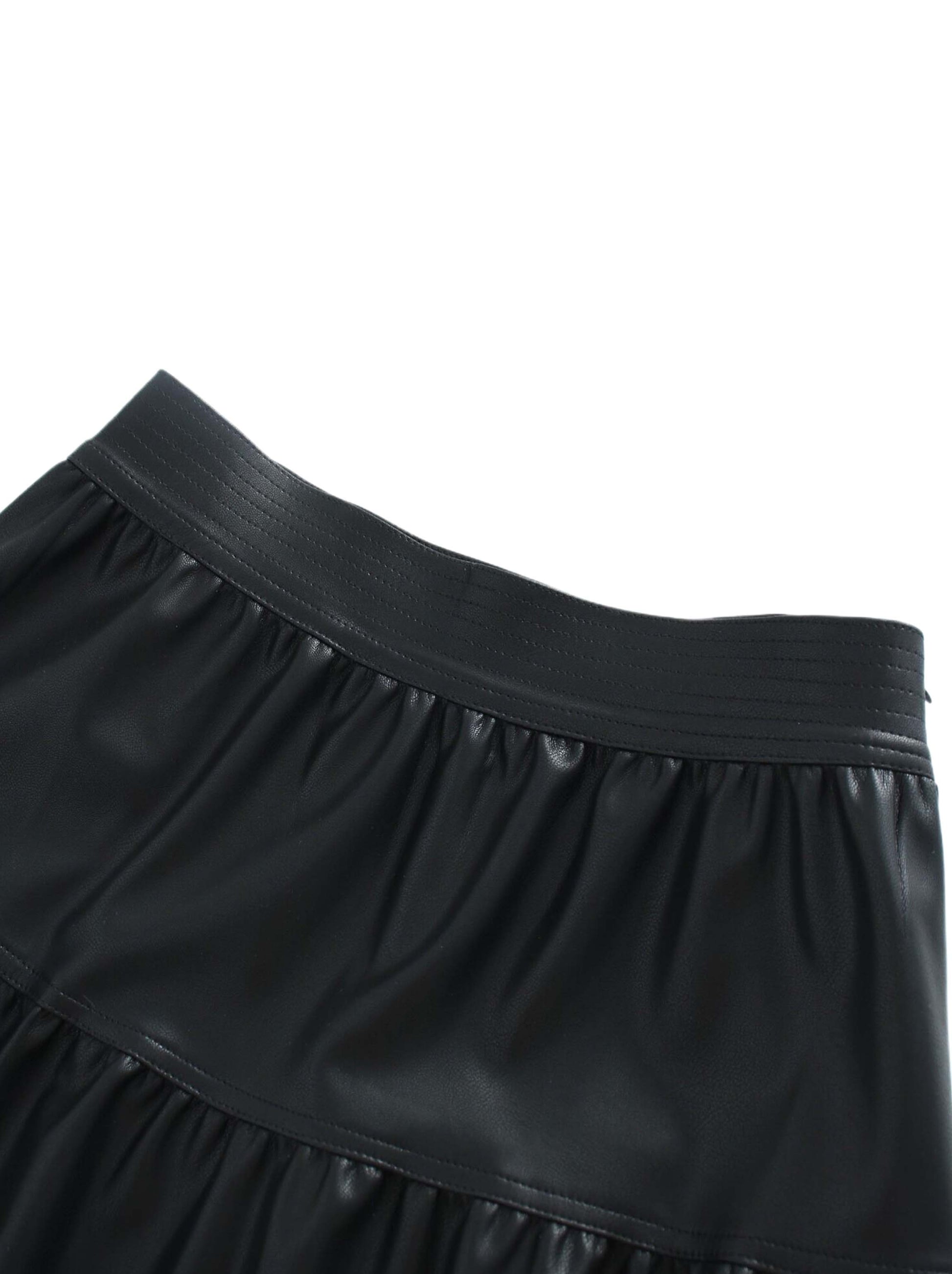 Drop Waist Leather Skirt-Black-3