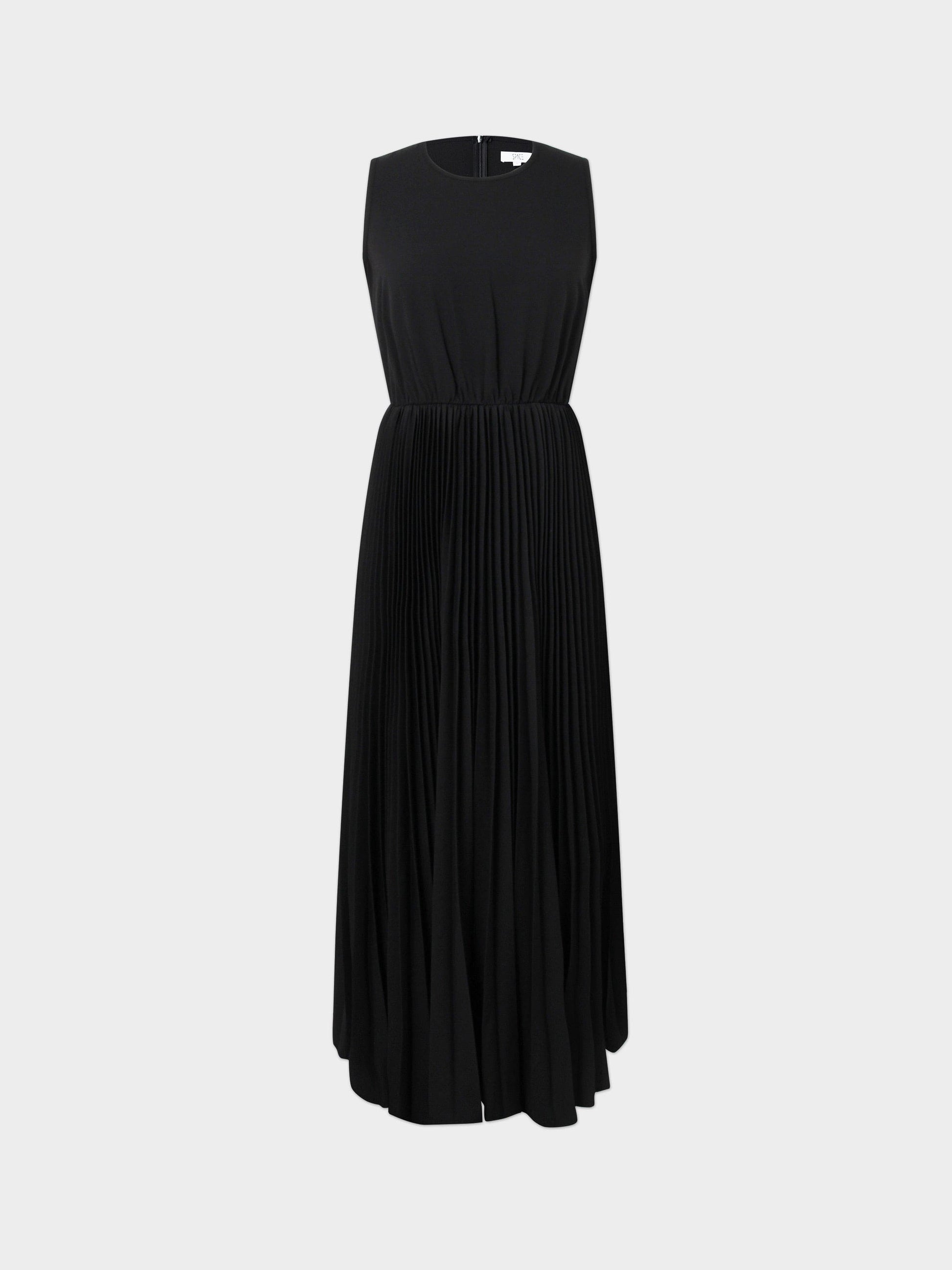 Pleated Slip Dress-Black-0